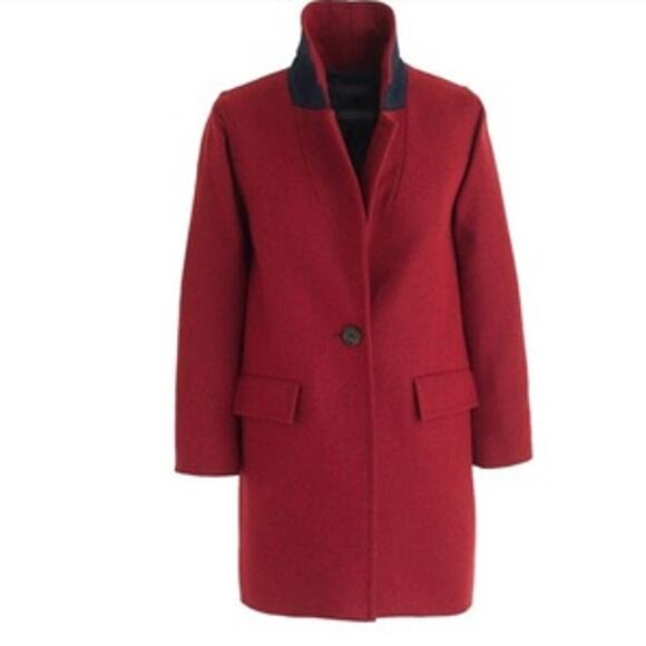 J. Crew Melton Wool Boyfriend Topcoat Red Size 00P - Picture 2 of 16